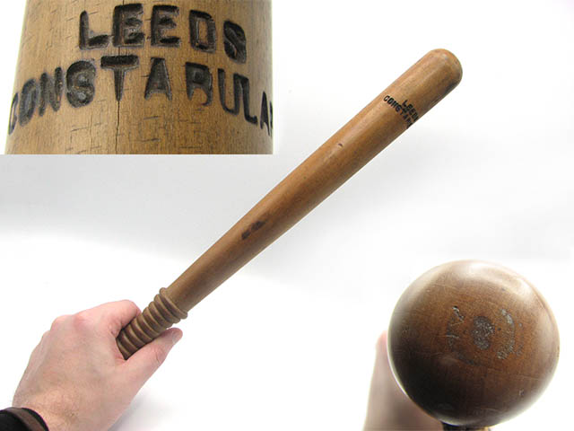 19th century Leeds Constabulary police truncheon with leather strap